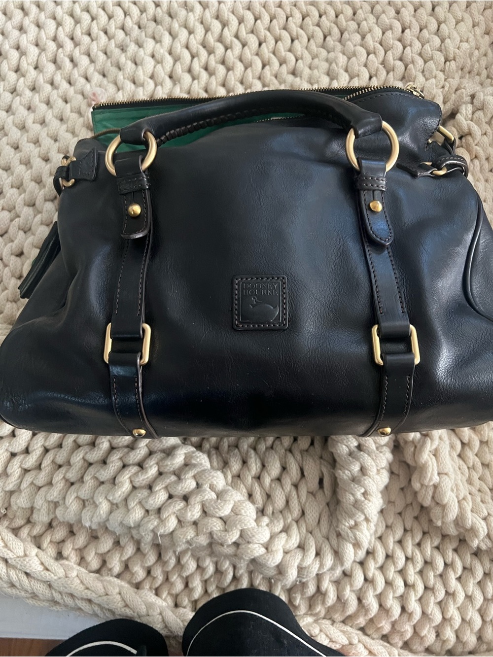 Dooney & Bourke Black Leather Satchel with Gold Hardware - Picture 3 of 8